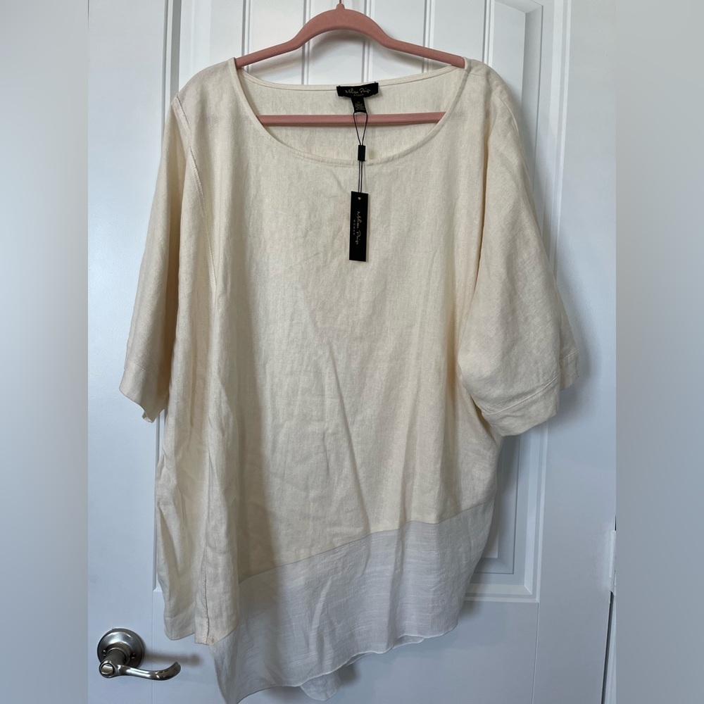 Plus Size MELISSA PAIGE Lagenlook Boho Cream Linen Top Tunic Sz 1X New With Tags